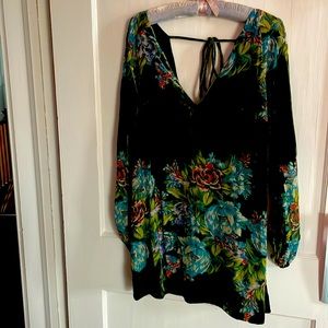 Free People green floral velvet mini dress